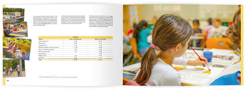 Die Seiten 10 und 11 der Broschüre der Europäischen Schule Karlsruhe mit dem Thema Grundschule