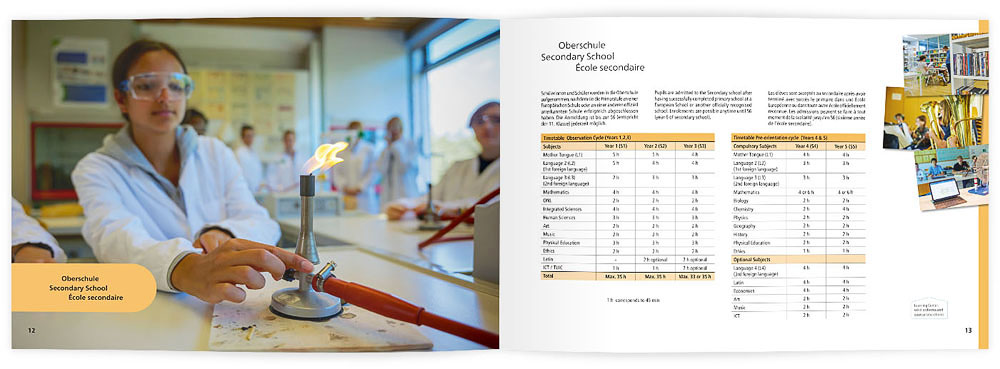 Die Seiten 12 und 13 der Broschüre der Europäischen Schule Karlsruhe mit dem Thema Oberschule