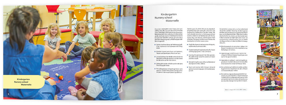 Die Seiten 6 und 7 der Broschüre der Europäischen Schule Karlsruhe mit dem Thema Kindergarten
