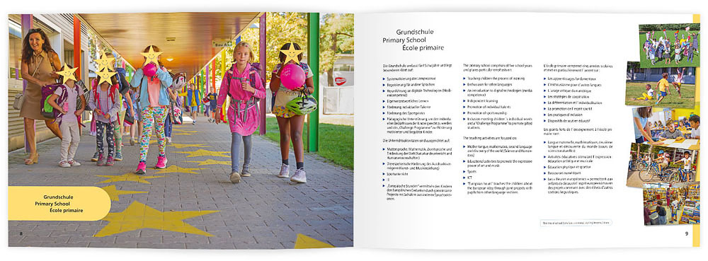 Die Seiten 8 und 9 der Broschüre der Europäischen Schule Karlsruhe mit dem Thema Grundschule