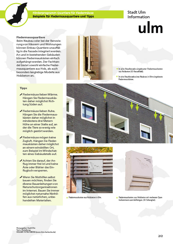 Beispiel Gestaltung Infoblatt Fledermausquartiere und Tipps
