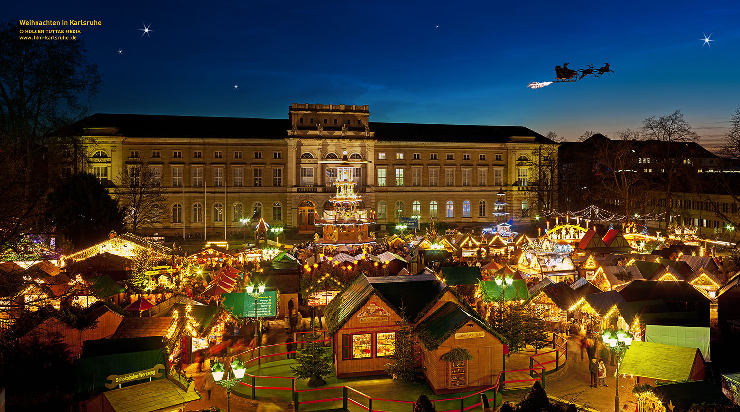 Bedingt durch die U-Strab-Baustelle, konnte der Christkindlesmarkt in Karlsruhe einige Jahre nicht auf dem Marktplatz stattfinden.<br>Die Notlösung auf dem Friedrichsplatz bescherte Karlsruhe den schönsten Weihnachtsmarkt aller Zeiten.